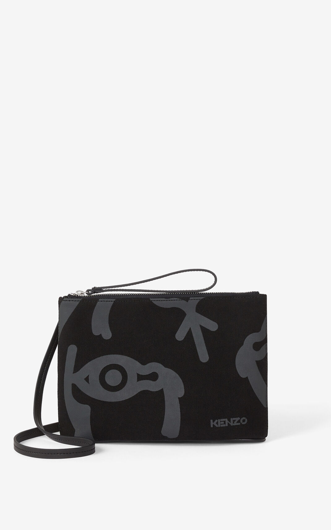 Kenzo Arc canvas pouch and shoulder strap Shoulder Bag Black For Mens 4751CAJEK